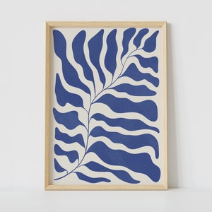 Stampa del mercato dei fiori blu | Arte murale moderna floreale della metà del secolo, arte murale blu navy ispirata a Henri Matisse, collezione di poster astratti indaco
