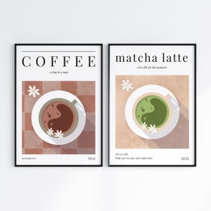 Matcha and Coffee Poster Set of 2 | Matcha print A5 A4 A3 | Aestetic Poster for Kitchen | Digital Poster Coffee | Matcha Latte Art