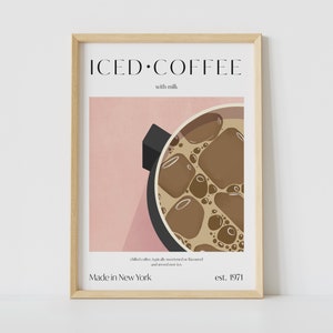Affiche de café glacé | Décor mural de cuisine rétro A5 A4 A3 | Impression d’art de boisson girly | Cadeau funky pour les amateurs de café | Téléchargement numérique rose Y2K