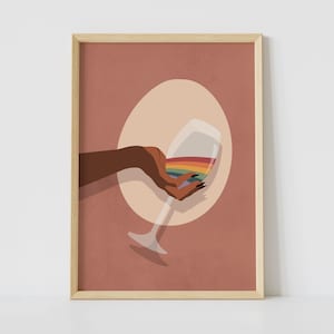 Pride Poster | LGBTQ Art Prints Din A5 A4 A3, Rainbow Wine Glas Illustration, Queer Wall Art for Lesbian Gay Bisexual, Pride Month Gift Idea