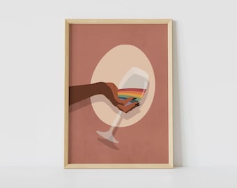 Pride Poster | LGBTQ Art Prints Din A5 A4 A3, Rainbow Wine Glas Illustration, Queer Wall Art for Lesbian Gay Bisexual, Pride Month Gift Idea