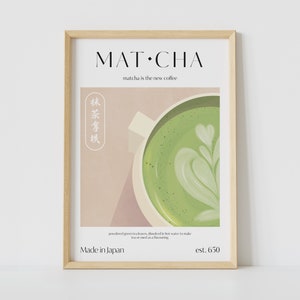 Poster Matcha Latte per cucina | Regalo per l'amante del matcha | Stampa artistica retrò in formato A5 A4 A3 | Decorazione da parete per bevande stampabile | Tè al latte Matcha verde salvia