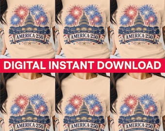 America 250 Digital Download, US Capitol Building Fireworks PNG, Patriotic Clipart, Quarter Millennium Anniversary
