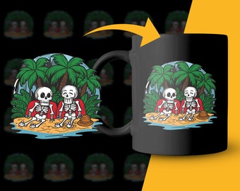 Skeleton Beach Art Print, Ilustración de esqueleto tropical, Descarga digital, Decoración de playa, Decoración de esqueleto, Arte temático de playa, Arte de pared