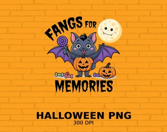 Halloween vleermuis tanden voor herinneringen digitale print, schattige vleermuis met pompoen, Halloween kunst aan de muur, Spooky Home Decor, Instant Download, PNG