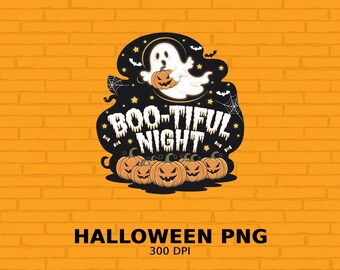 Digitale download Halloween Boo-tiful Night, Spooky Ghost en pompoenkunst, Halloween-decor afdrukbaar, Instant Download kunst, PNG