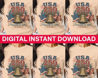 USA 250 Years Celebration Liberty Bell American Flag PNG Digital Download Distressed Patriotic Design Est 1776