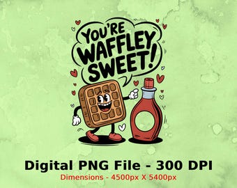 Grappige ontbijtposter, Waffley Sweet digitale print, schattig keukendecor, wafel en siroopkunst, kunst aan de muur voedsel woordspeling, instant download