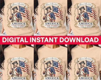 Revolutionary War Soldier PNG, America 250 Years 1776-2026 Digital File, Patriot Flag Vintage Design Instant Download