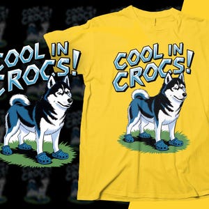 Fun Husky Digital Print Cool in Crocs Artwork Cartoon Dog Illustration Wall Art Kids Room Decor Instant Download