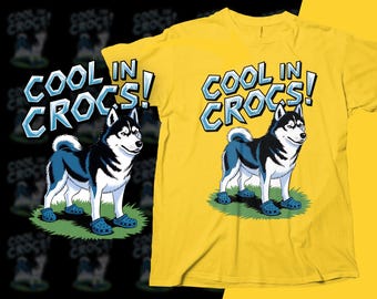 Leuke Husky Digitale Print Cool in Crocs Artwork Cartoon hond illustratie muurkunst kinderkamer decor Instant download