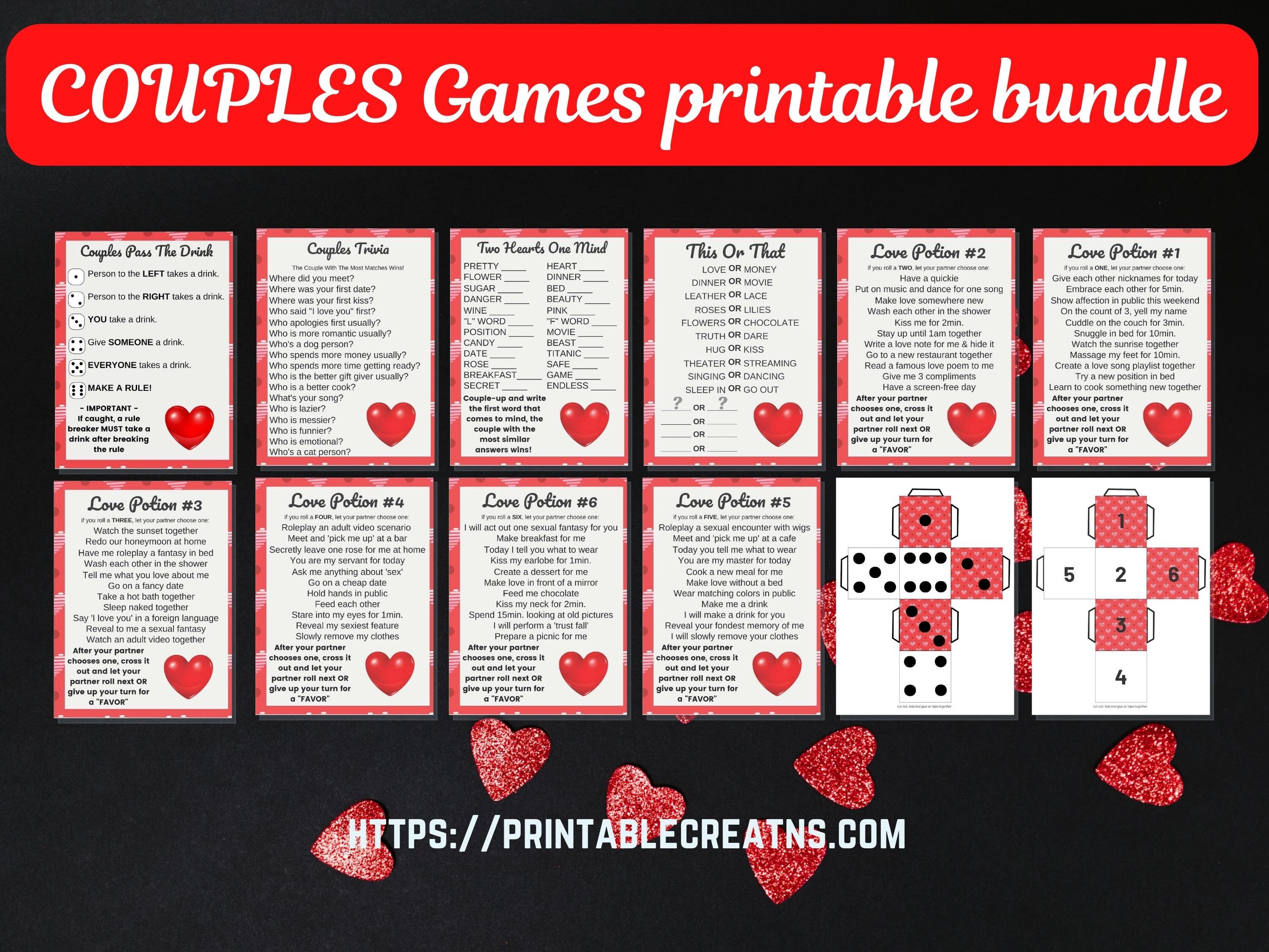 Couples Games Printable Bundle Trivia Pass the Drink