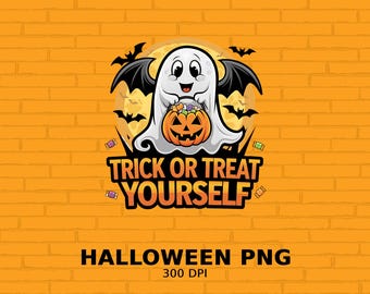 Leuke Ghost Trick or Treat Yourself digitale download, Halloween Ghost afdrukbare kunst, Spooky Ghost wanddecoratie, poster Halloween-feest, png