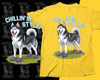 Husky hond digitale print kunst chillin in stijl schattige husky met Crocs afdrukbare muur kunst huisdier minnaar cadeau digitale download