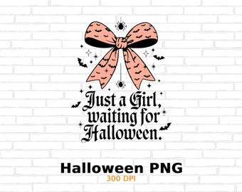 Halloween-strikontwerp, Just a Girl Waiting for Halloween, digitale download, Halloween-decor, spookachtige vleermuizen, Instant Download kunst