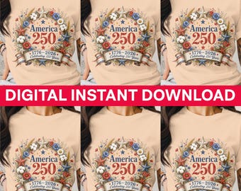 America 250 PNG Digital, 1776-2026 Celebrating 250 Years Patriotic Wreath Design, Instant Download