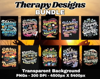 Digitale bundel met 20 afbeeldingen - Groovy Is My Therapy-ontwerpen, perfect voor natuurhobbyliefhebbers, png 300 dpi
