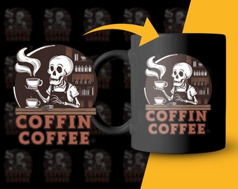 Skull Coffee Shop Art Print, Skeleton Drinking Coffee Digital Download, Fun Cafe Wall Decor, Quirky Coffee Shop Poster, Unique Art