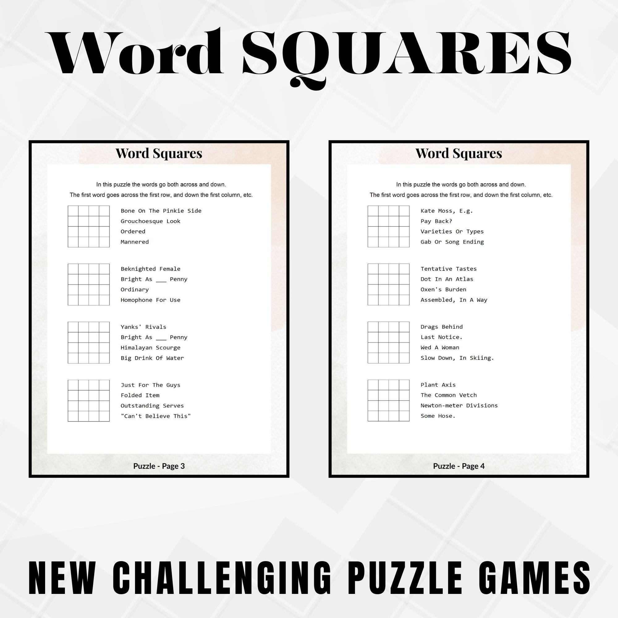 4-letter Word Squares Puzzle: Brain Teaser Game (PDF Download - Etsy