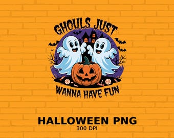 Halloween Ghosts Digital Art Print, Ghouls Just Wanna Have Fun Wall Art, spookachtig decor voor Halloween, instant download kunst, png