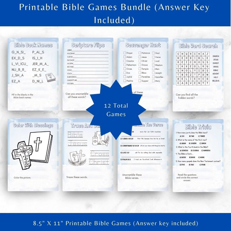 Printable Bible Games Mega Bundle: Bible Trivia, Word Search, Crossword ...