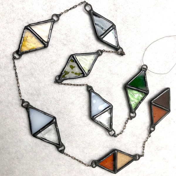 Suncatcher Diamond chain, multi color, triangle, shapes, kite, stained glass, Art Nouveau, Wall/window, gypsies, Handmade gift, Melbourne