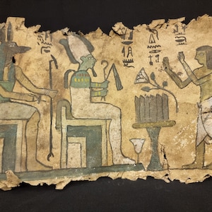 Handmade Anubis & Osiris Painting on Goat Leather: Ancient Egyptian Mythology
