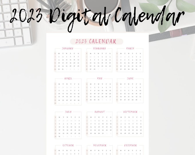 Digital 2023 Calendar Printable | A Year at a Glance | Printable Desk ...