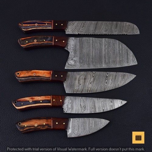 Hand Made Damascus Steel Chef Knife Set shops with leather roll, Kitchen Knife Set, Set of 5 Pieces, Japanese Chef knife set, best Christmas gift