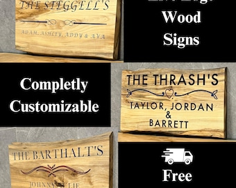 Custom Live Edge Wood Family Name Sign | Engraved Wall Art