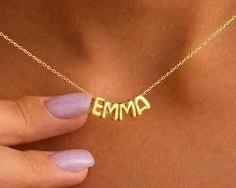Custom 3D Bubble Letter Name Necklace: Handmade 925 Silver