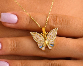 Personalized Butterfly Necklace: Engraved Secret Message, 925 Silver