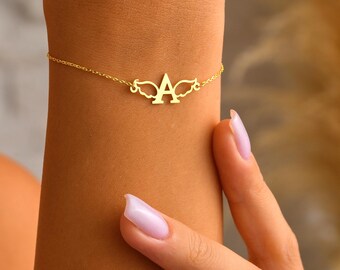 Personalized Angel Wing Initial Bracelet: 925 Silver Memorial Gift