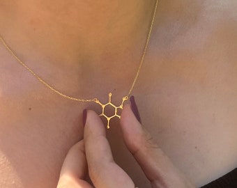 Caffeine Molecule Necklace, Chemistry Necklace, Coffee Lover Gift, Coffee Charm, Caffeine Molecule, Gift For Her, Christmas Gift