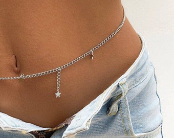 Silber Taille Kette, Bauch Kette, Silber Körper Schmuck, Silber Bauch Kette, Bauch Schmuck, Bikini Kette, Silber Körper Kette, Bauch Halskette