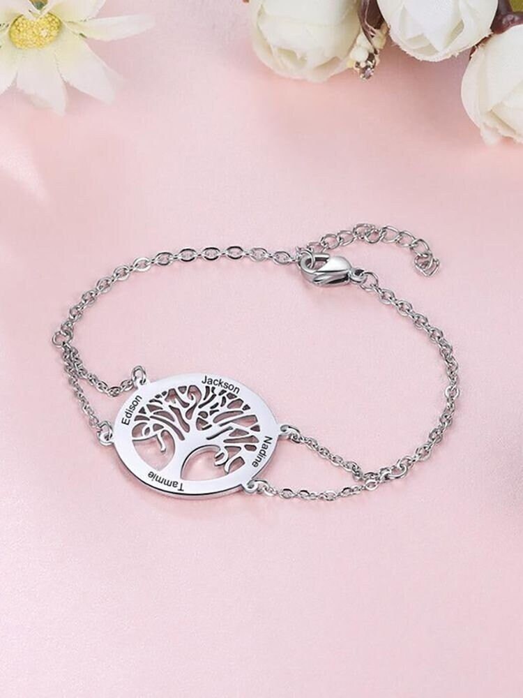 Custom Family Tree Bracelet, Silver Family Name Bracelet, Family Tree