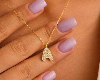 Handmade 925 Silver Bubble Initial Necklace with Zircon Stones