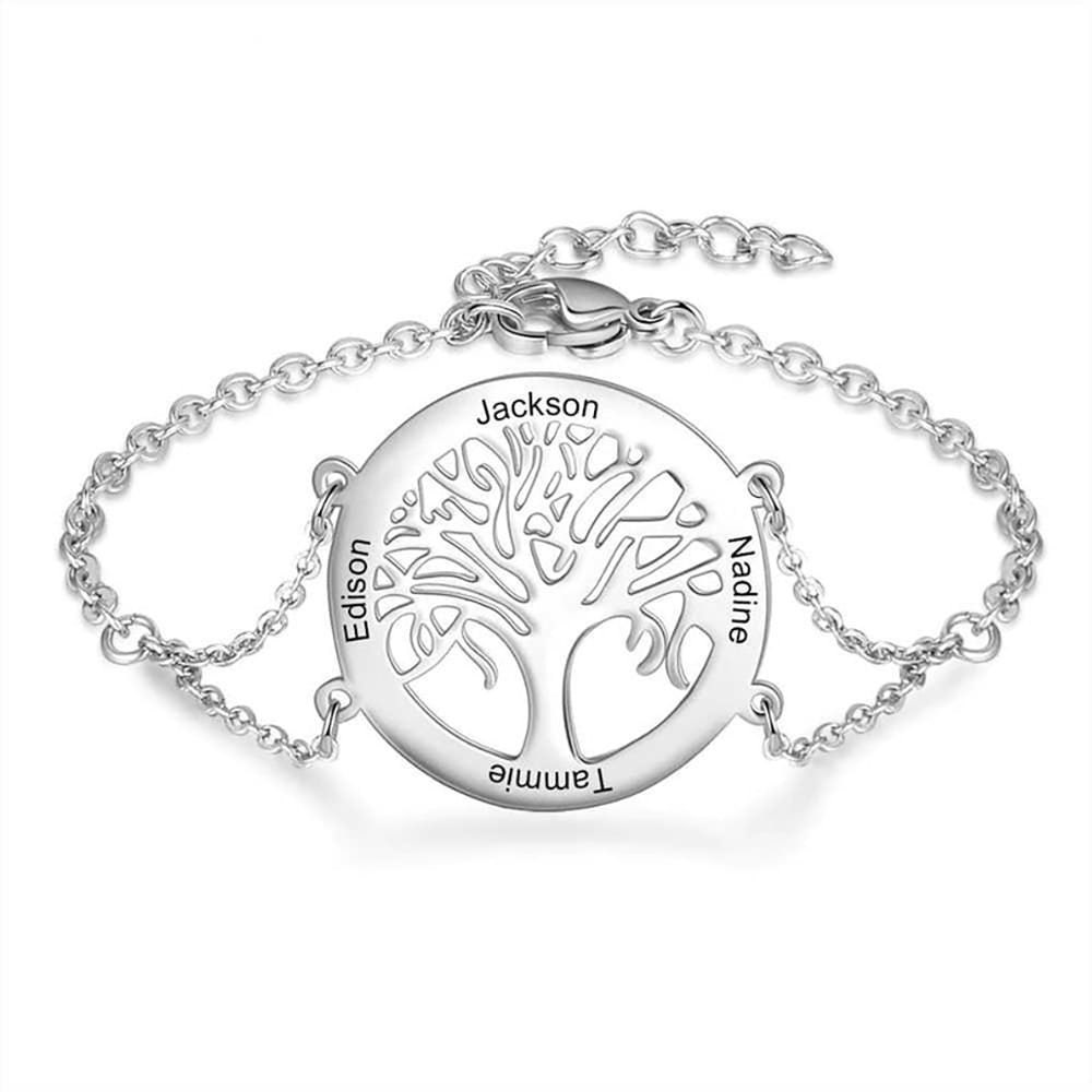 Custom Family Tree Bracelet, Silver Family Name Bracelet, Family Tree