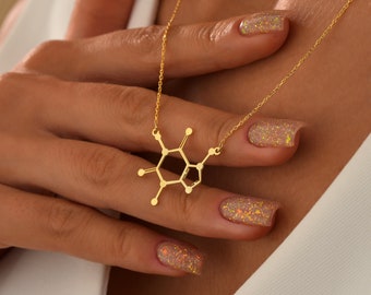 Sterling Silver Caffeine Molecule Necklace: Coffee Lover Gift