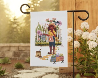 Black Girl Garden Flag: dubbelzijdige Afro-Amerikaanse kunst, tuincadeau