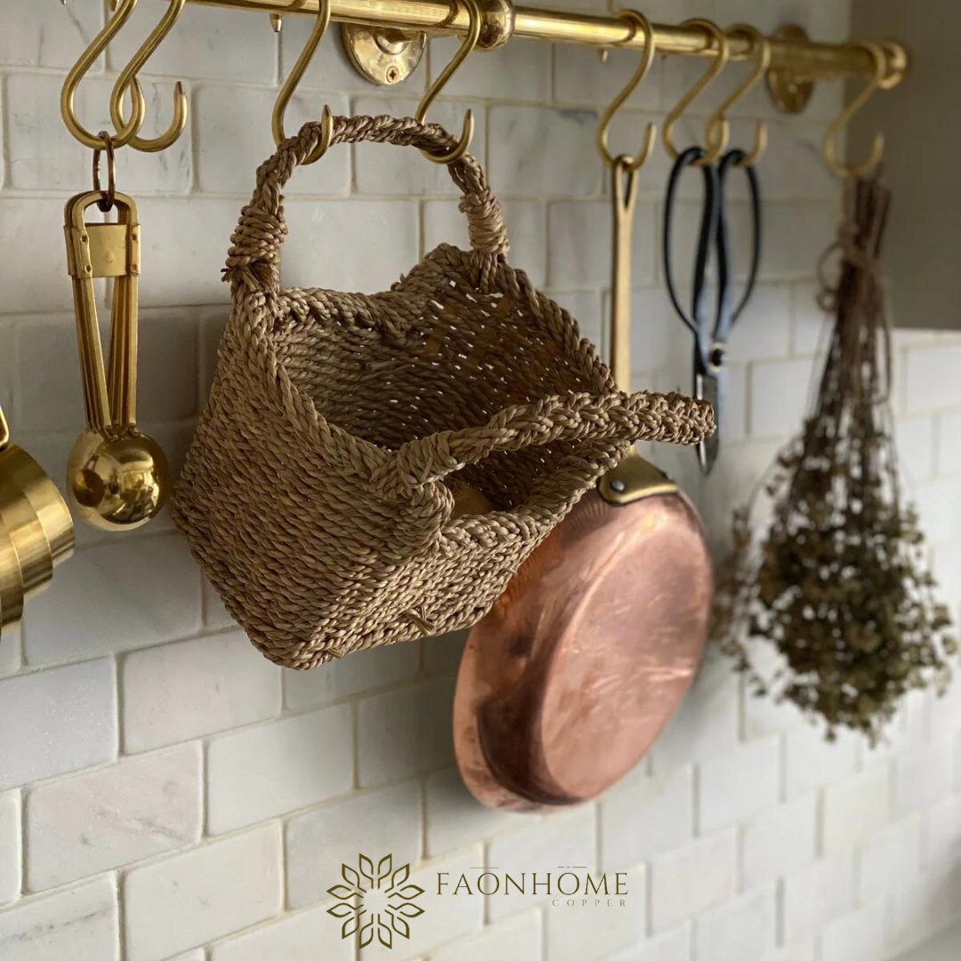 Unlacquered Brass Wall Pot Rack With Kitchen Rail and Hooks Moroccan ...