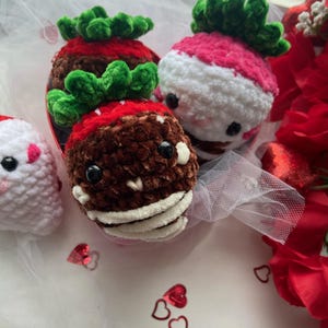 scented chocolate-covered strawberry crochet plush
