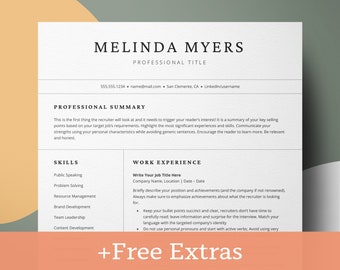 Modern Minimalist Resume Template, Professional Google Docs Resume, CV Template Word, Simple Resume, 1 Page Resume, Sales Resume Template