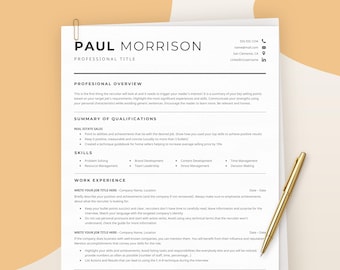 Combination Resume Template for Word & Google Docs - Simple Functional Resume CV Template, Modern Hybrid Resume, Skills Based Resume