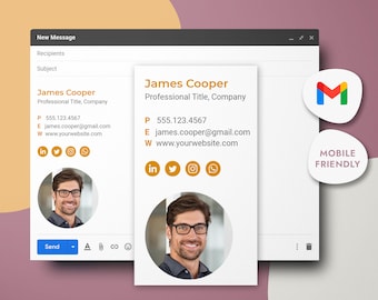 Plantilla de firma de correo electrónico para Gmail, firma de correo electrónico limpia, diseño de firma, firma de correo electrónico para profesor, firma en la que se puede hacer clic, vertical