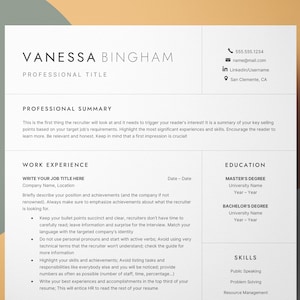 Modern Resume Format For Google Docs & Word, Professional Cv Resume Template, Curriculum Vitae Template, Editable Resume, Resume Builder Kit