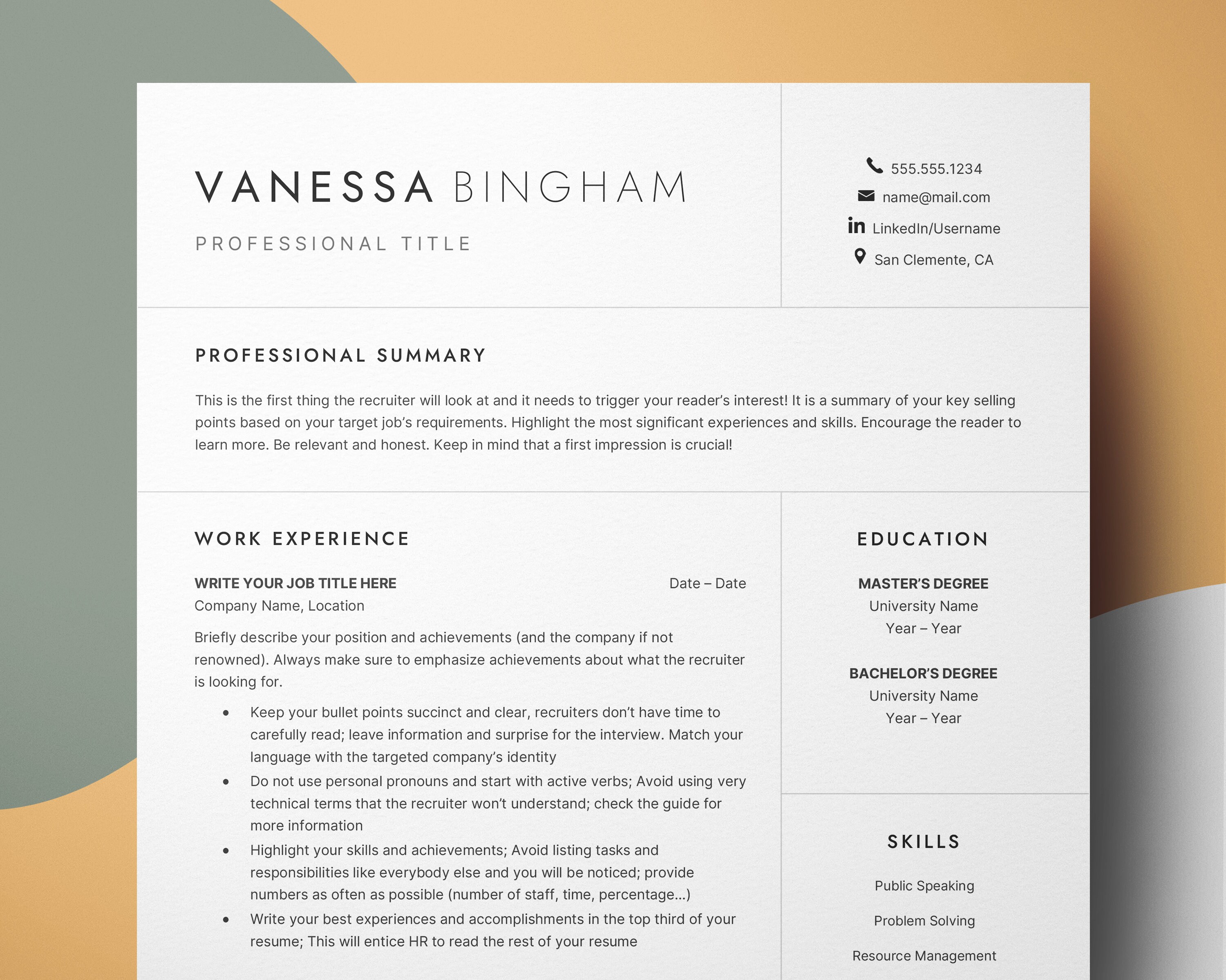 Modern Resume Format for Google Docs & Word, Professional Cv Resume ...
