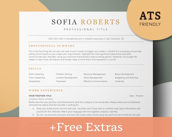 ATS Friendly Resume, ATS Optimized Resume Template, ATS Resume Template Google Docs & Word, Ats Cv Template, Simple Modern Ats Resume