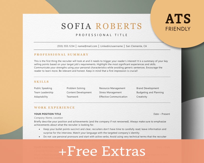 ATS Friendly Resume, ATS Optimized Resume Template, ATS Resume Template Google Docs