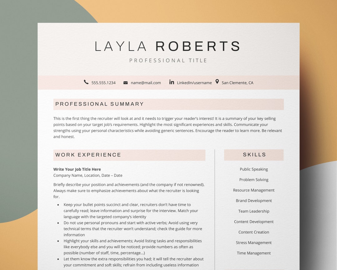 Creative CV Template Word, Professional Pink Resume Template Google ...